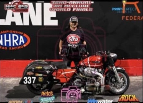Scott Tomsu with his #337 Harley at the Jim McClure World Finals